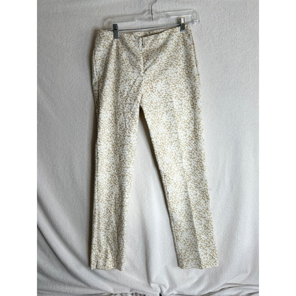 Peace of Cloth Tan White Floral Leaf Print Slim Leg Ankle Pants Size 4 116P149